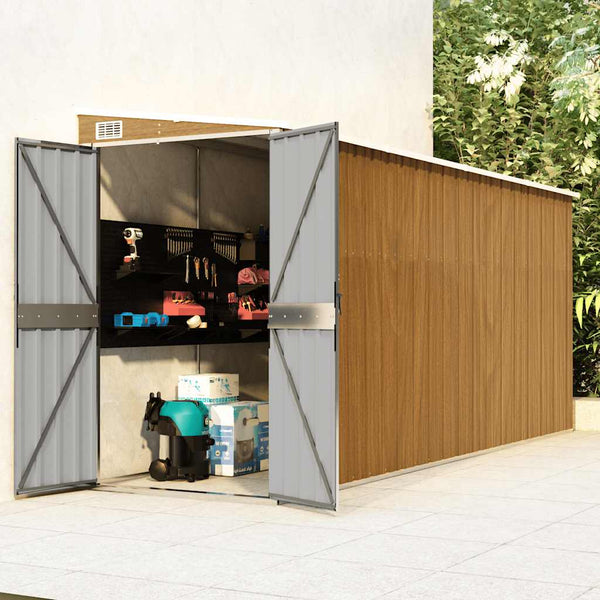 vidaXL Wall-Mounted Garden Shed Brown 118 x 382 x 178 cm Galvanized Steel