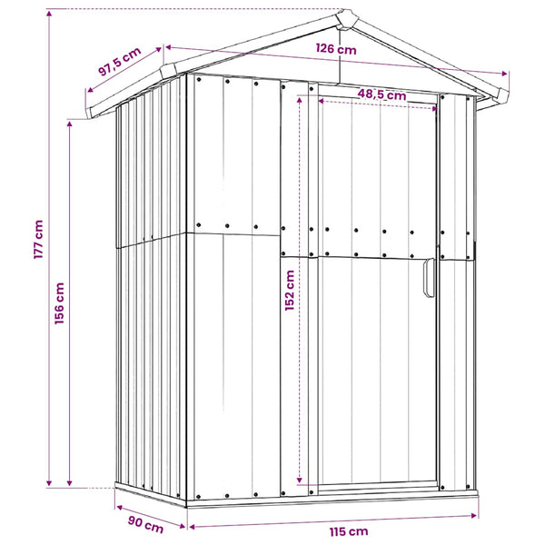 vidaXL Garden Shed Grey 126x97.5x177 cm Galvanized Steel