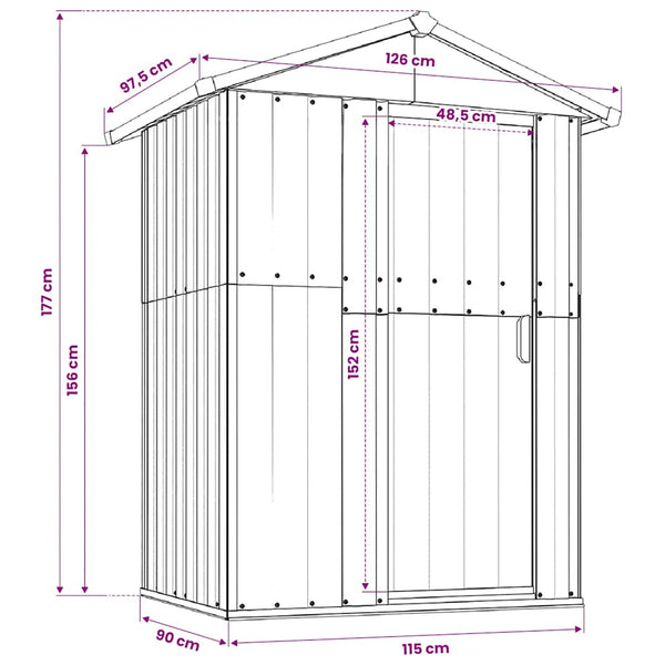 vidaXL Tool Shed Anthracite 126x97.5x177 cm Galvanized Steel