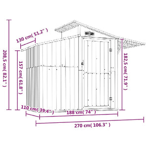 vidaXL Garden Shed Brown 270x130x208.5 cm Galvanized Steel