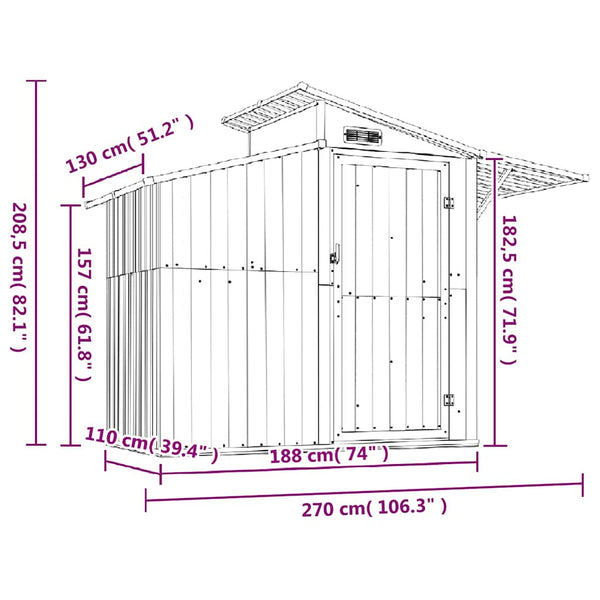 vidaXL Garden Shed Brown 270x130x208.5 cm Galvanized Steel