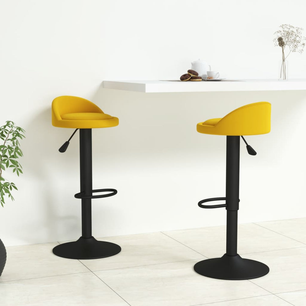 Gelbe Samt Barhocker, 2er Set