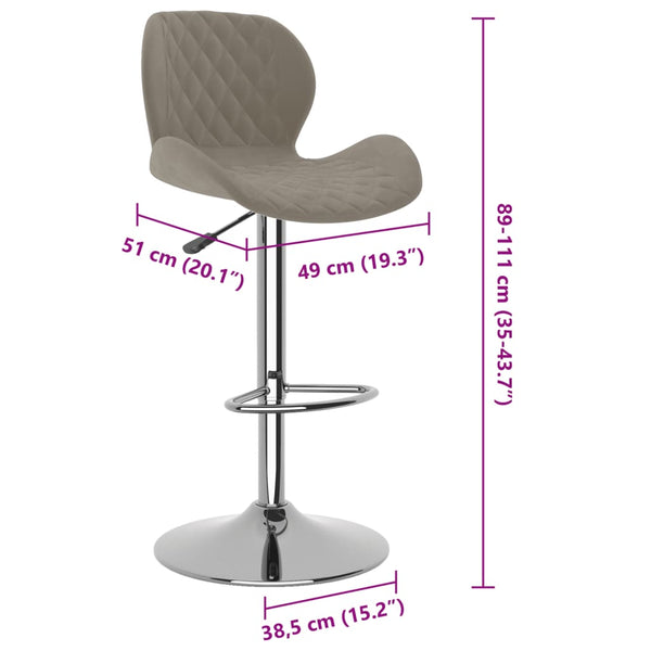 Barhocker 2er Set Hellgrau Samt