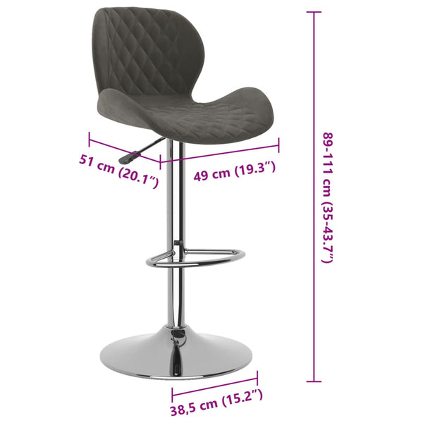 Barhocker 2er Set Dunkelgrau Samt