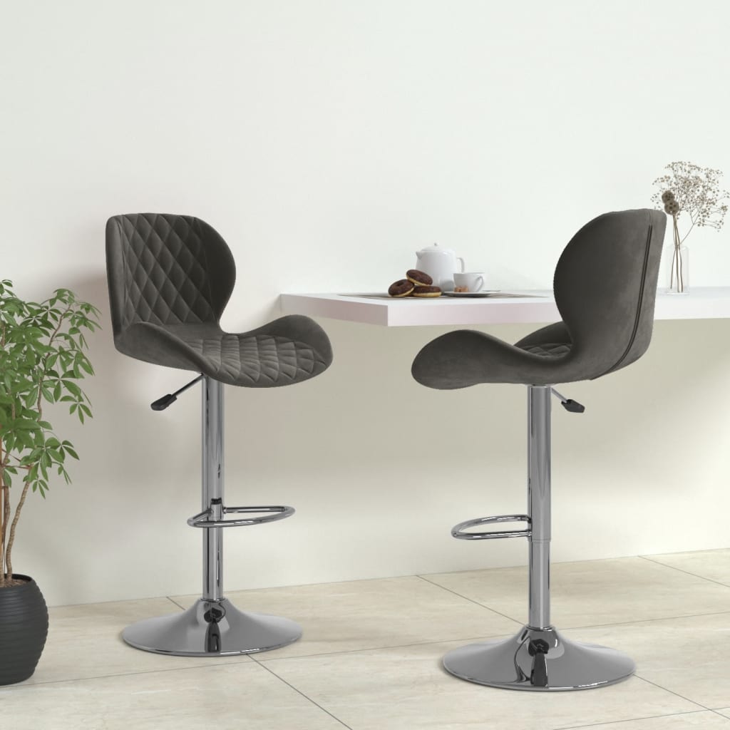 Barhocker 2er Set Dunkelgrau Samt