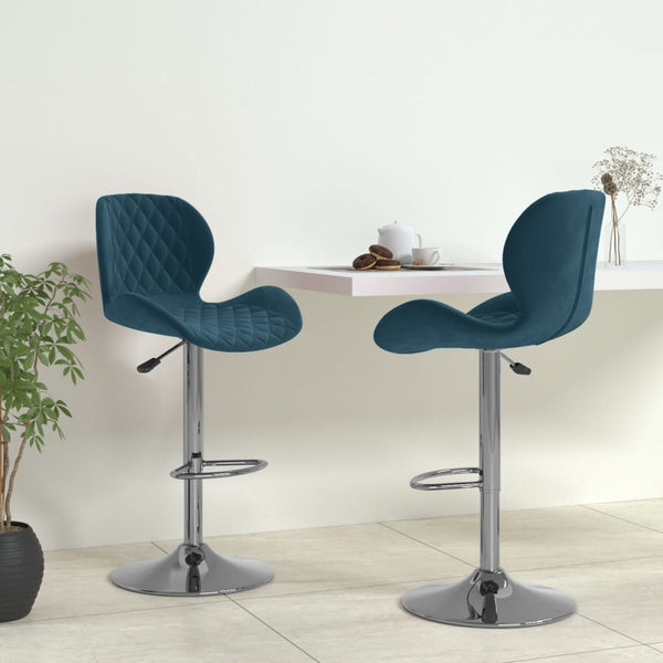 Blaue Samt Barhocker, 2er-Set