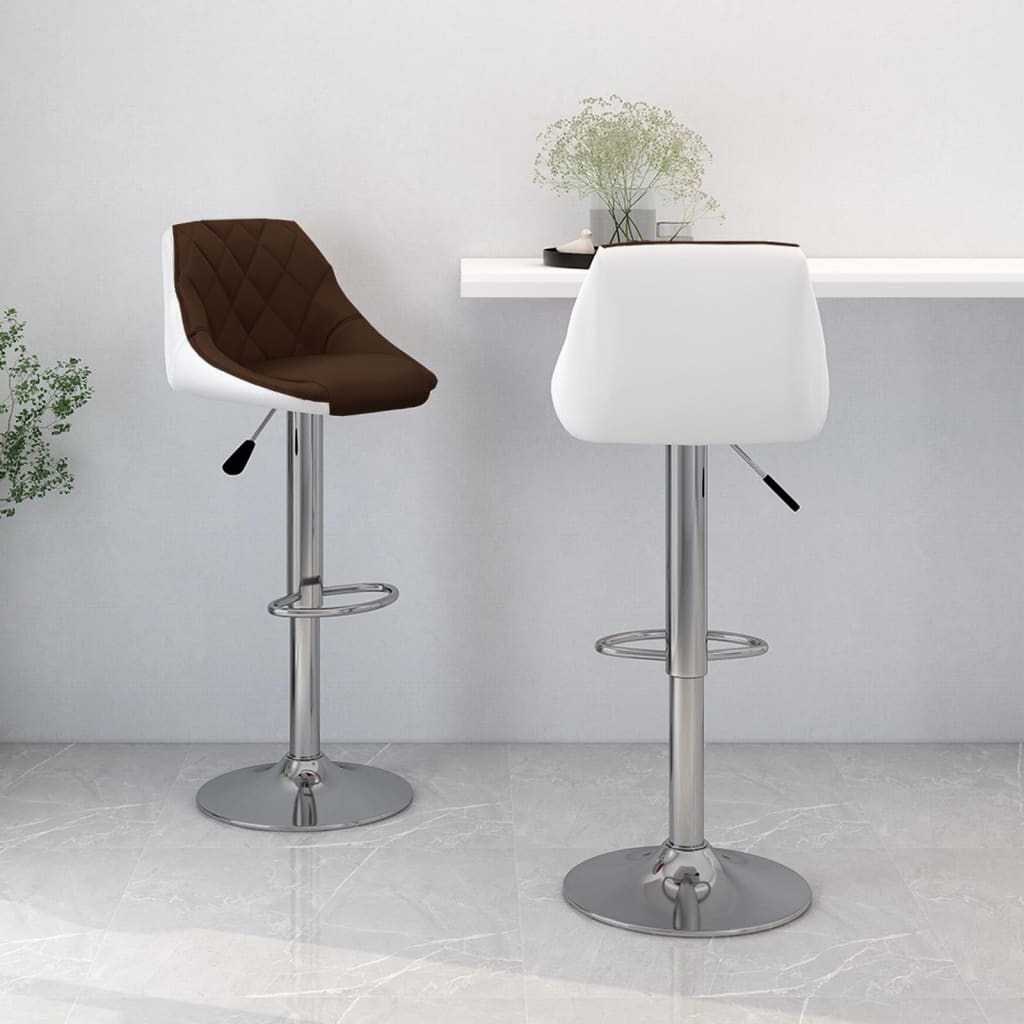 Barhocker 2er Set Braun Weiß Kunstleder