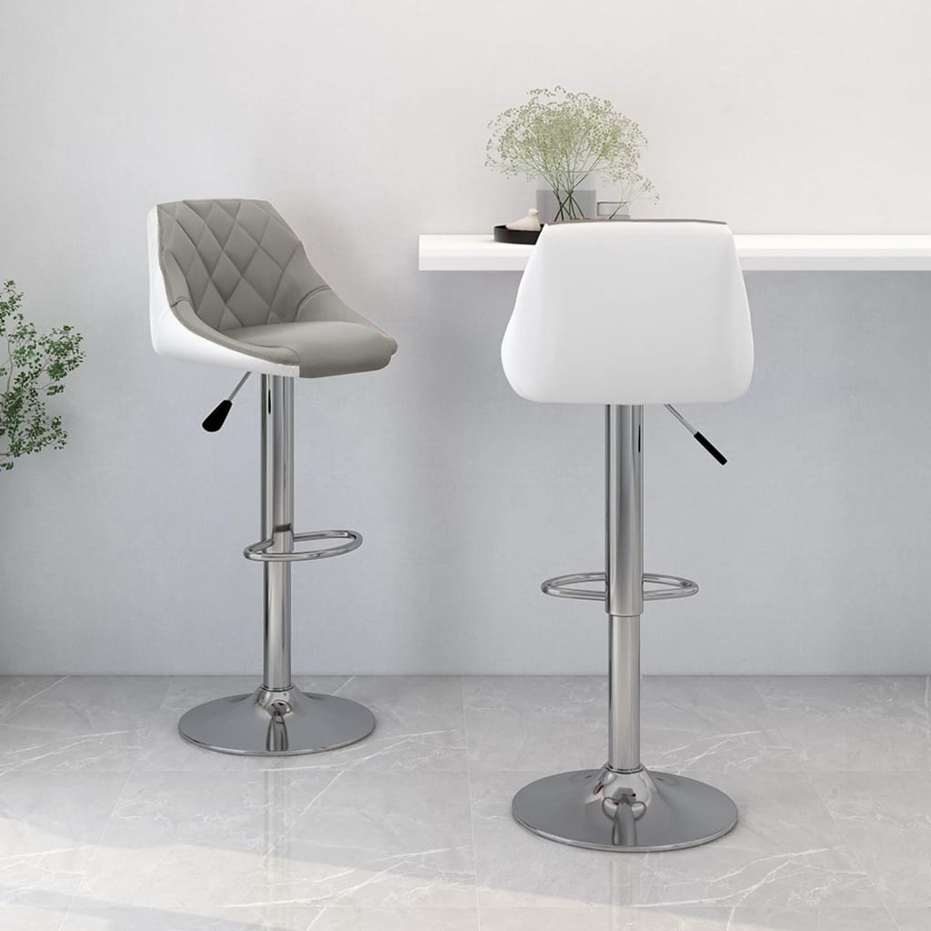Barhocker Set, Grau & Weiß Kunstleder, 2 Stück