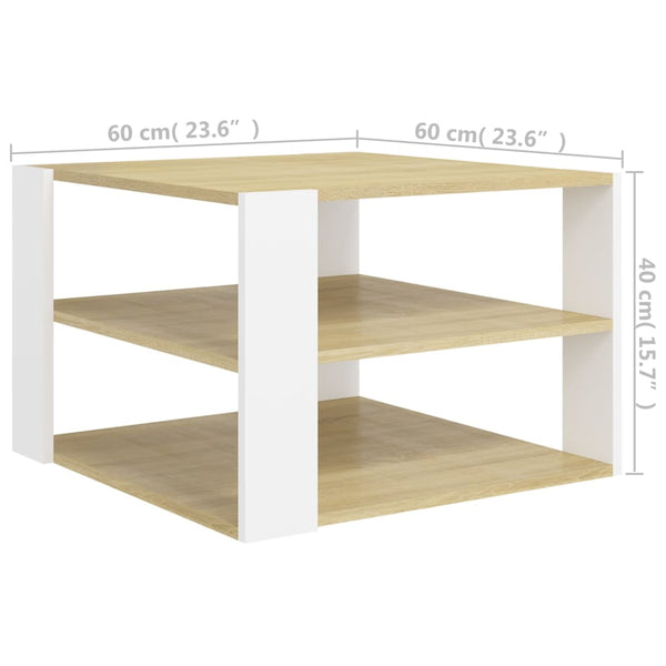 vidaXL Coffee Table Sonoma Oak White 60x60x40 cm Engineered Wood