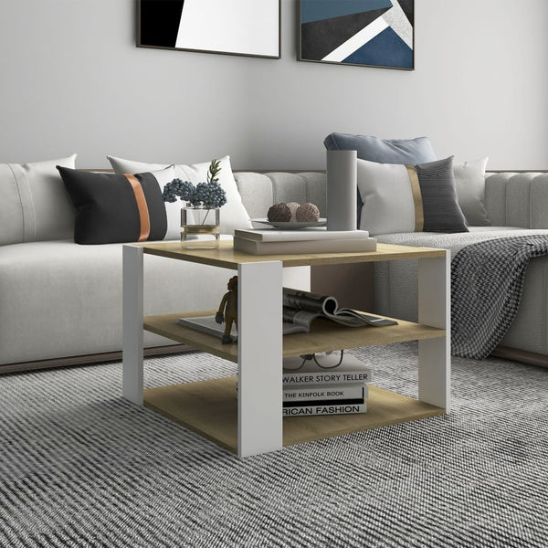 vidaXL Coffee Table Sonoma Oak White 60x60x40 cm Engineered Wood