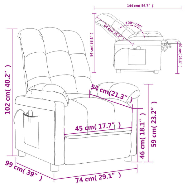 vidaXL Electric Massage Armchair Light Grey Fabric