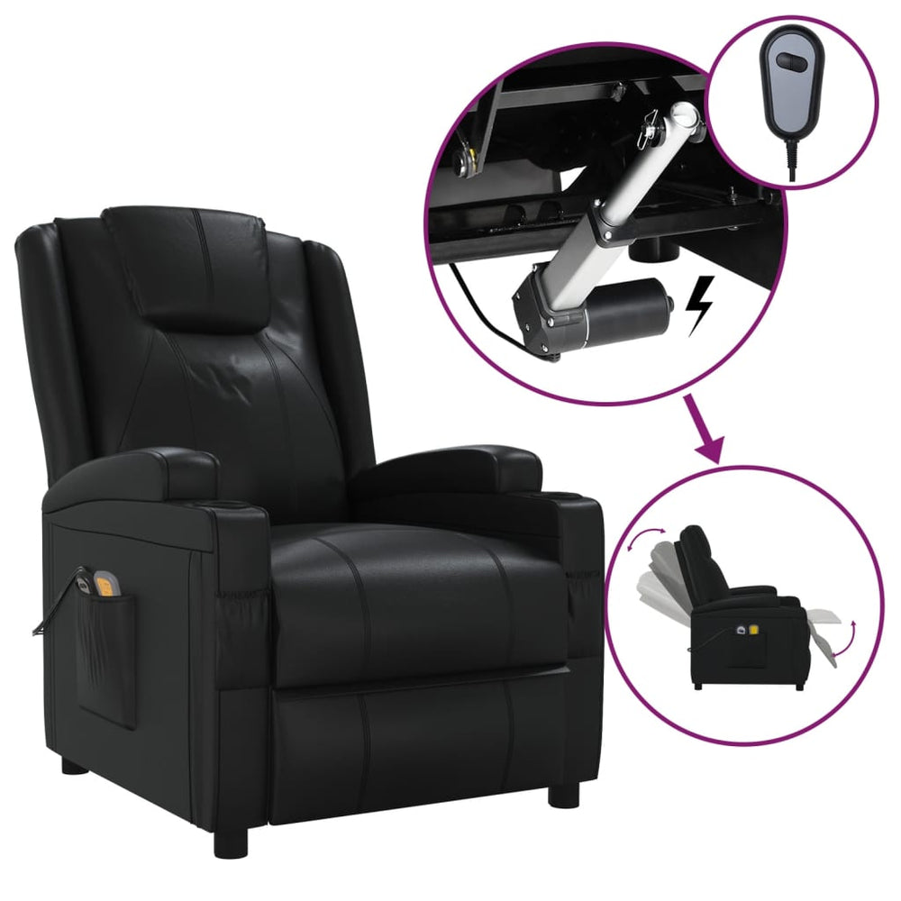 vidaXL Electric Massage Recliner Black Faux Leather