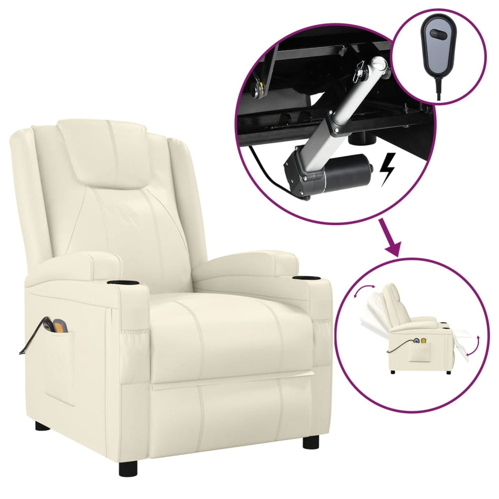 vidaXL Electric Massage Recliner Cream White Faux Leather