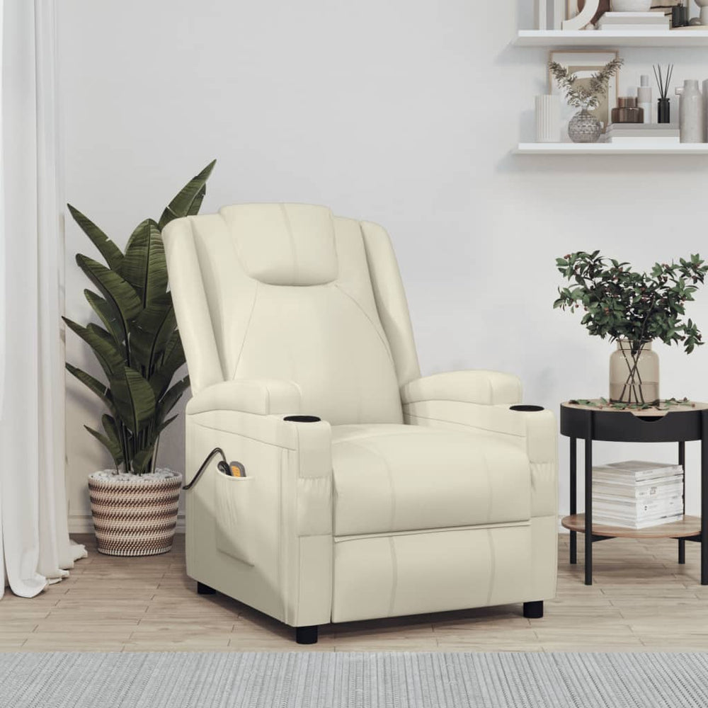 vidaXL Electric Massage Recliner Cream White Faux Leather
