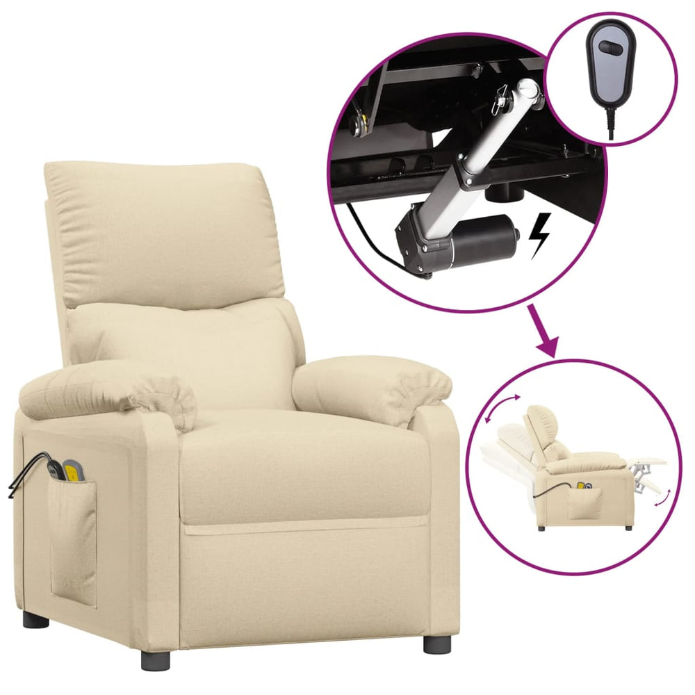 vidaXL Electric Massage Armchair Cream Fabric