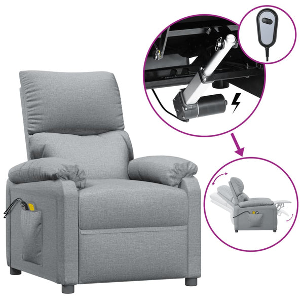 vidaXL Electric Massage Armchair Light Grey Fabric