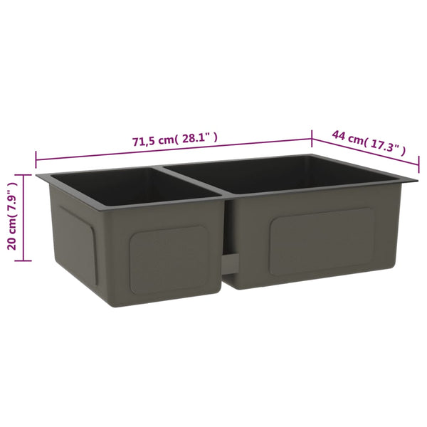 vidaXL Kitchen Sink Black Stainless Steel