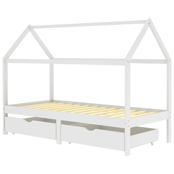 vidaXL Children's Bed with Drawers White Solid Pine Wood 90x200 cm