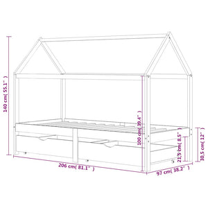 vidaXL Children's Bed with Drawers White Solid Pine Wood 90x200 cm