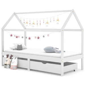 vidaXL Children's Bed with Drawers White Solid Pine Wood 90x200 cm