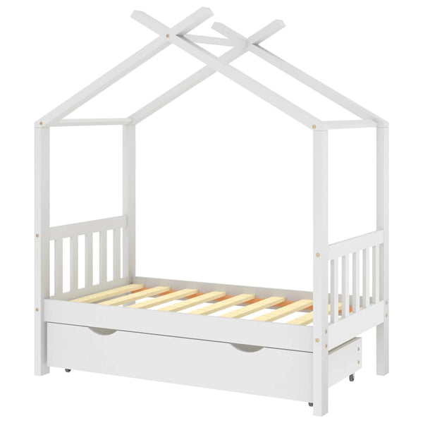 vidaXL Children's Bed with Drawer White Solid Pine Wood 70x140 cm