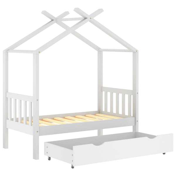 vidaXL Children's Bed with Drawer White Solid Pine Wood 70x140 cm