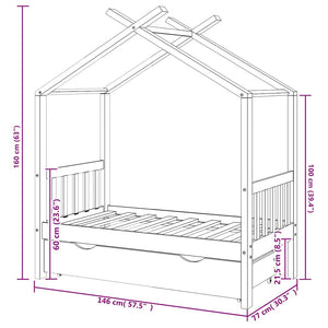vidaXL Children's Bed with Drawer White Solid Pine Wood 70x140 cm