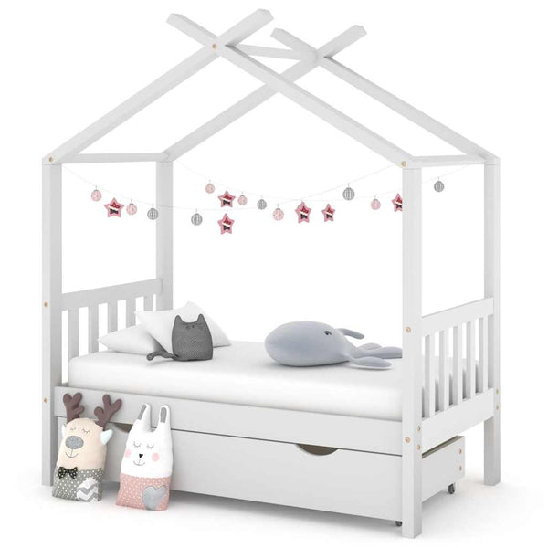vidaXL Children's Bed with Drawer White Solid Pine Wood 70x140 cm