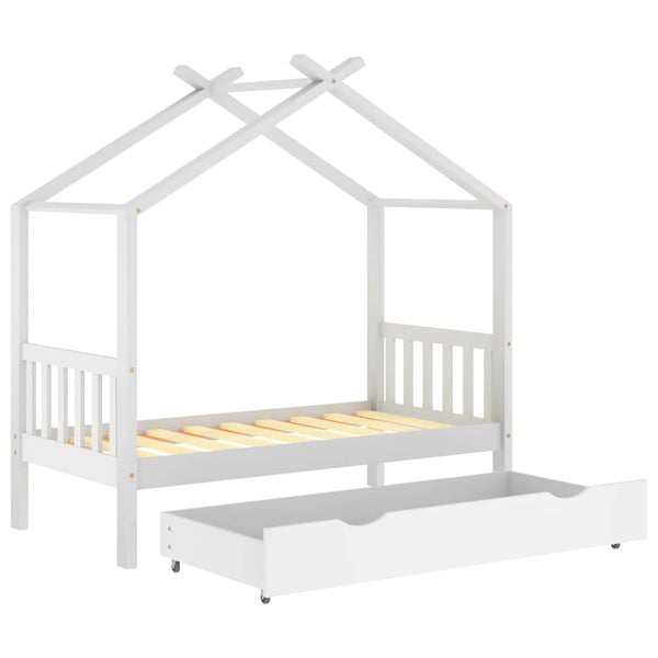 vidaXL Children's Bed with Drawer White Solid Pine Wood 80x160 cm