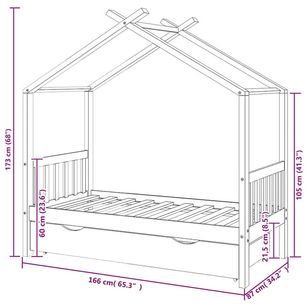 vidaXL Children's Bed with Drawer White Solid Pine Wood 80x160 cm
