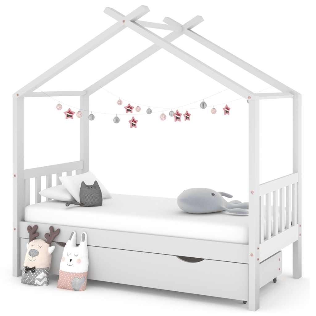vidaXL Children's Bed with Drawer White Solid Pine Wood 80x160 cm