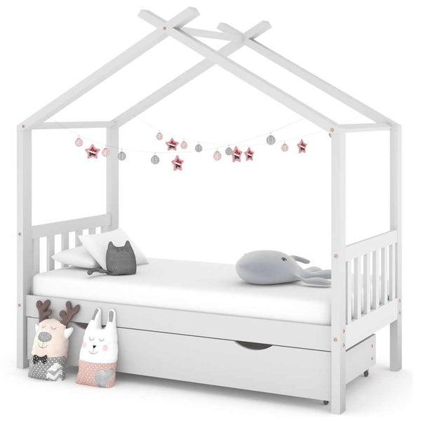 vidaXL Children's Bed with Drawer White Solid Pine Wood 80x160 cm