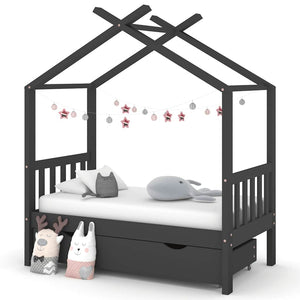 vidaXL Kids Bed with Drawer Dark Grey Solid Pine Wood 70x140 cm