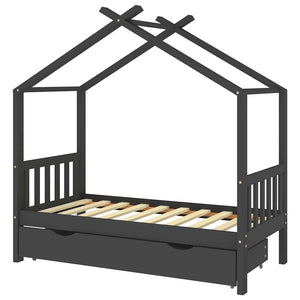 vidaXL Children's Bed with Drawer Dark Grey Solid Pine Wood 80x160 cm
