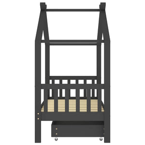 vidaXL Children's Bed with Drawer Dark Grey Solid Pine Wood 80x160 cm