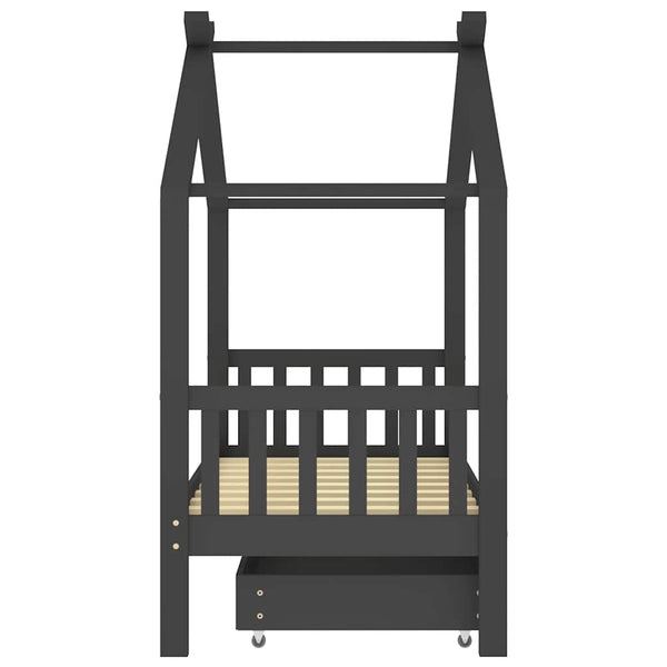 vidaXL Children's Bed with Drawer Dark Grey Solid Pine Wood 80x160 cm