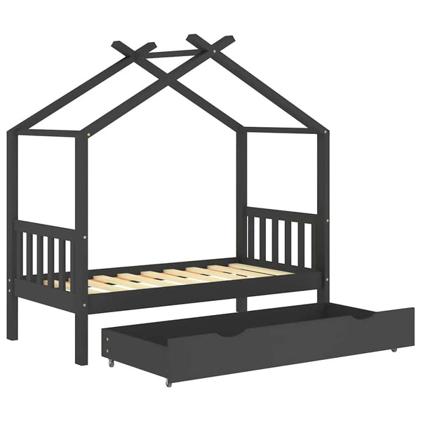 vidaXL Children's Bed with Drawer Dark Grey Solid Pine Wood 80x160 cm