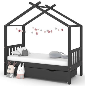 vidaXL Children's Bed with Drawer Dark Grey Solid Pine Wood 80x160 cm