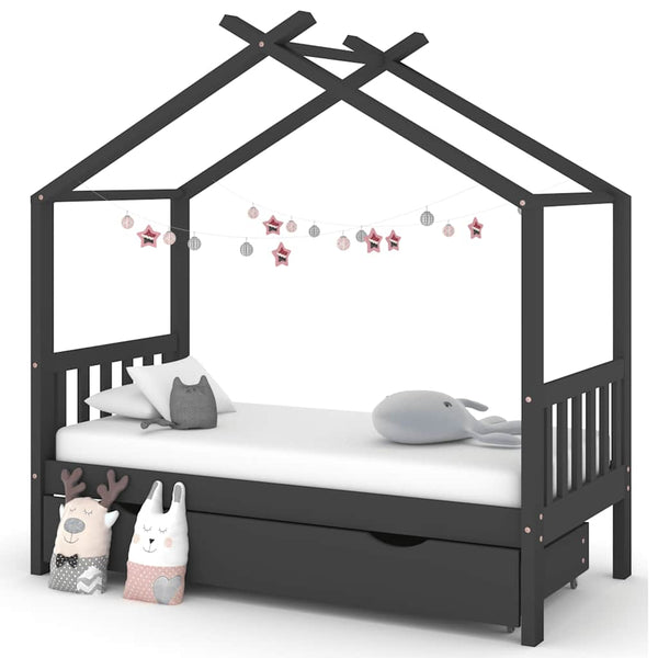 vidaXL Children's Bed with Drawer Dark Grey Solid Pine Wood 80x160 cm