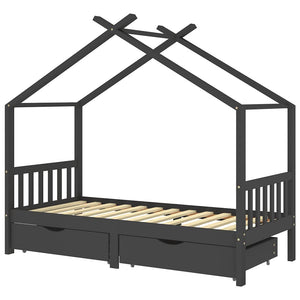 vidaXL Kids Bed with Drawers Dark Grey Solid Pine Wood 90x200cm