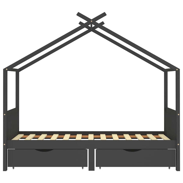 vidaXL Kids Bed with Drawers Dark Grey Solid Pine Wood 90x200cm