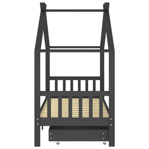 vidaXL Kids Bed with Drawers Dark Grey Solid Pine Wood 90x200cm