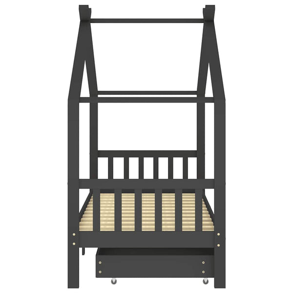 vidaXL Kids Bed with Drawers Dark Grey Solid Pine Wood 90x200cm