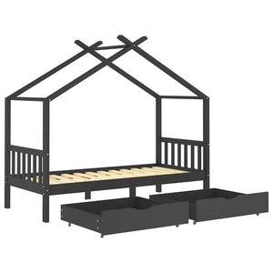 vidaXL Kids Bed with Drawers Dark Grey Solid Pine Wood 90x200cm
