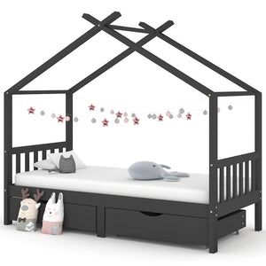 vidaXL Kids Bed with Drawers Dark Grey Solid Pine Wood 90x200cm