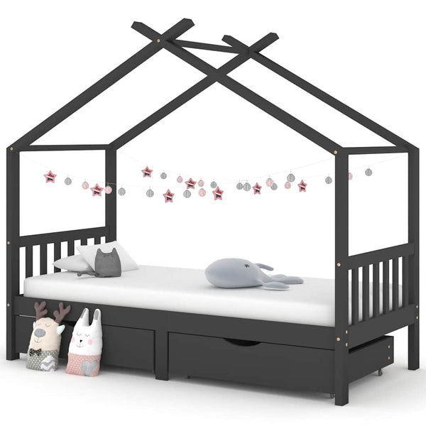 vidaXL Kids Bed with Drawers Dark Grey Solid Pine Wood 90x200cm