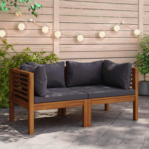 vidaXL Corner Sofas 2 pcs. with Dark Grey Cushions Solid Teak Wood