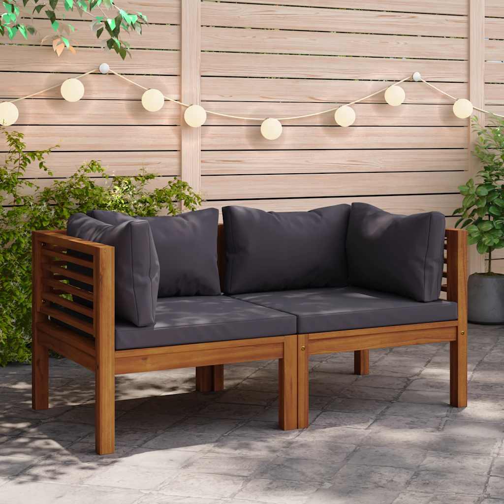 vidaXL Corner Sofas 2 pcs. with Dark Grey Cushions Solid Teak Wood