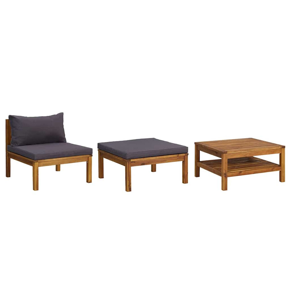 vidaXL 3-Piece Garden Lounge Set with Dark Grey Cushions Acacia Wood