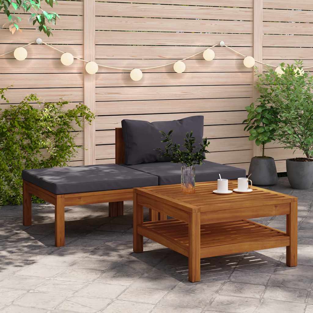 vidaXL 3-Piece Garden Lounge Set with Dark Grey Cushions Acacia Wood